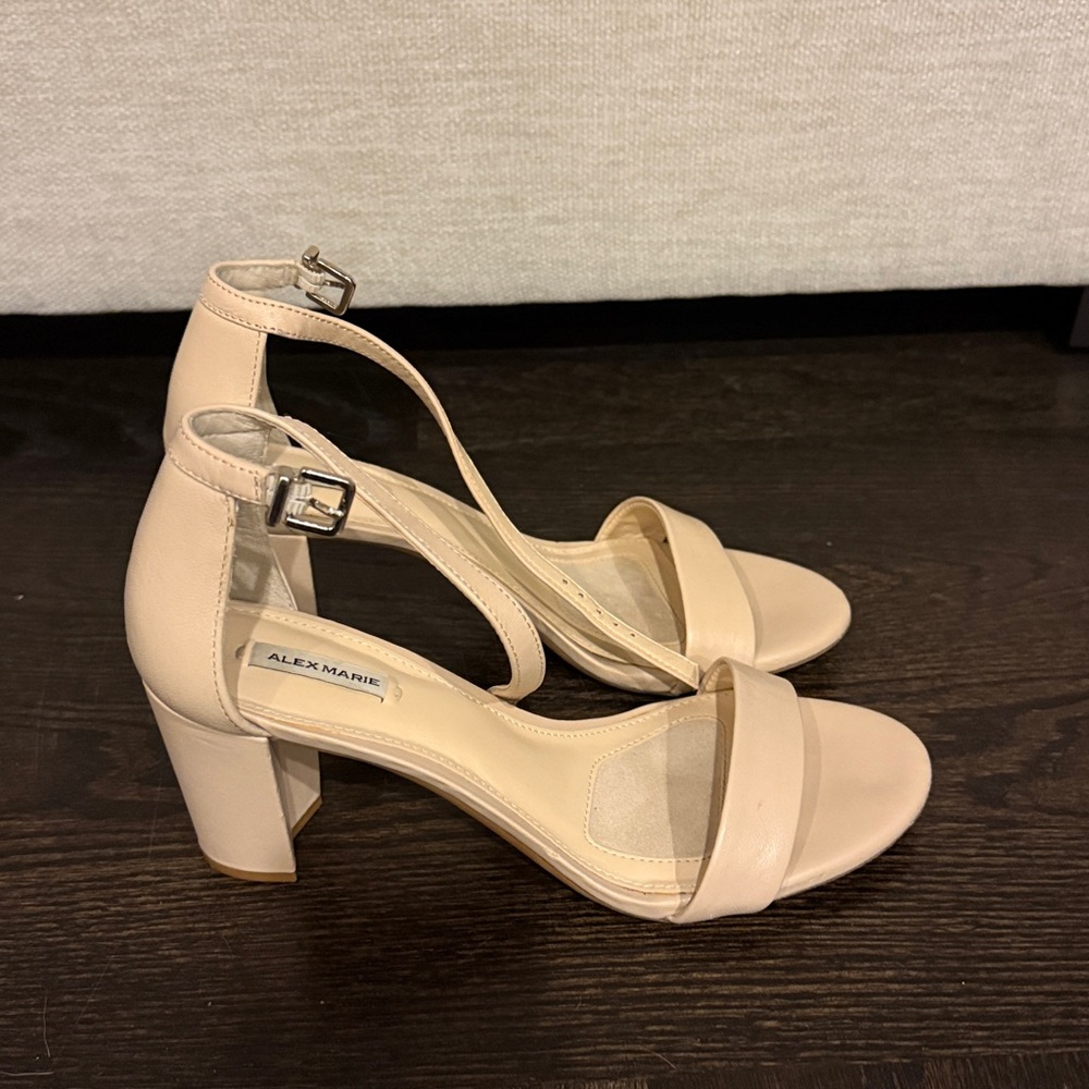 Alex Marie Halmar Nude Cream Leather Block Heel Strap Sandals size 8.5